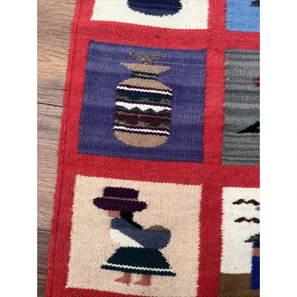 Handmade In Ecuador Handwoven Wool Bird‎ Tapestry Wall Hanging Rug Folk Art 26